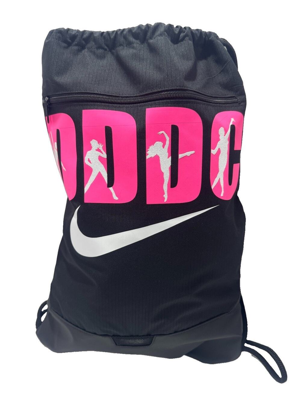 Nike Black Drawstring Gym Bag Pink DDDC Lettering Dancing Silhouettes